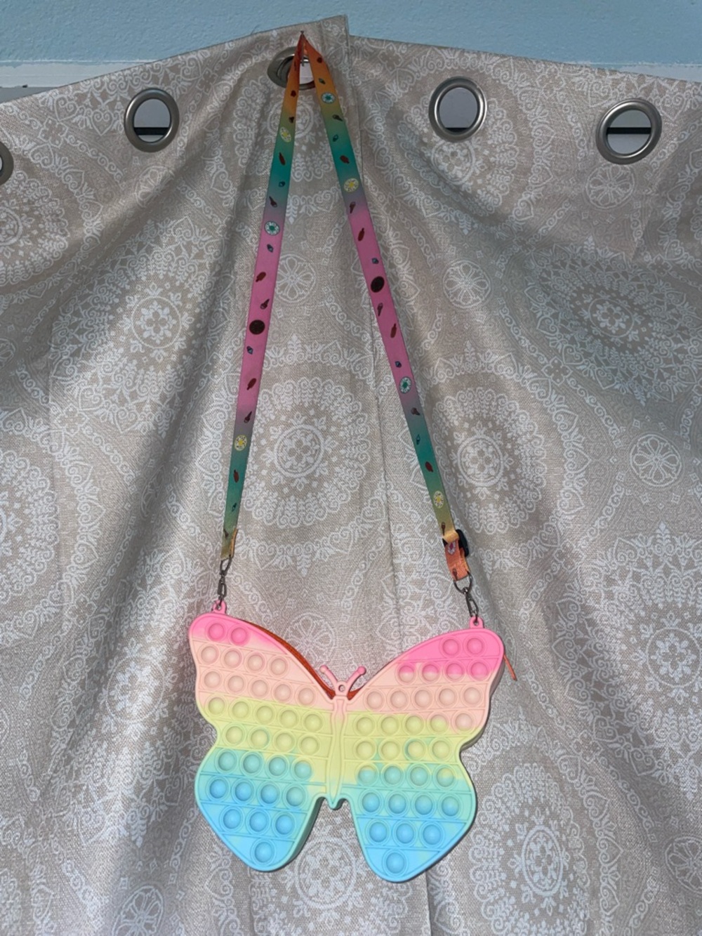 Kids Rainbow Butterfly Pop-It Crossbody Bag - Pink, Yellow, Blue